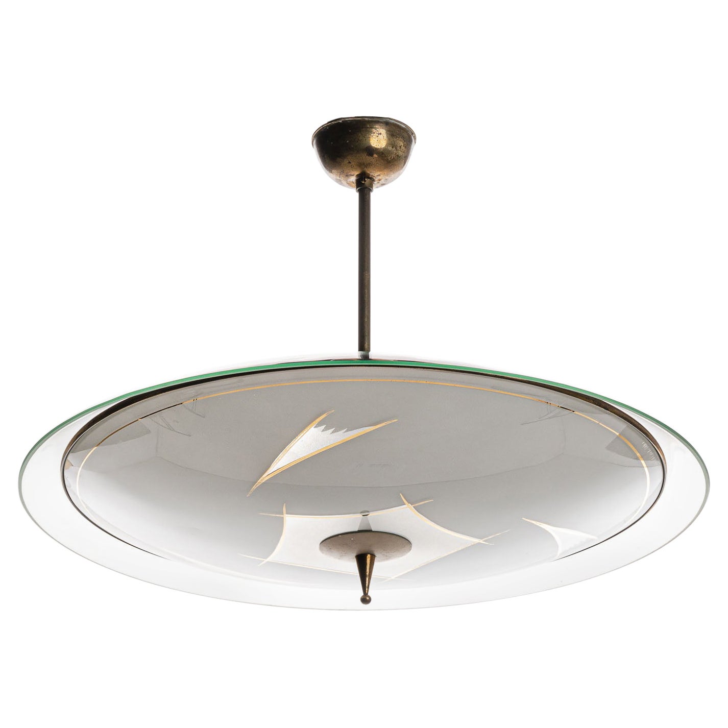1940's Glass & Brass Pendant in Style of Pietro Chiesa