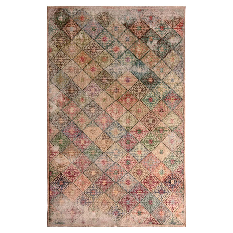 1960s Midcentury Vintage Art Deco Rug Multi-Color Distressed Wool by ...