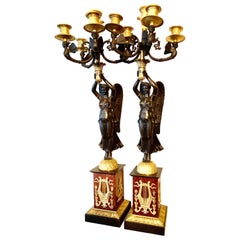 Pair of Palace Size First Empire Figural Bronze Candelabra Signed Rabiat, 1805