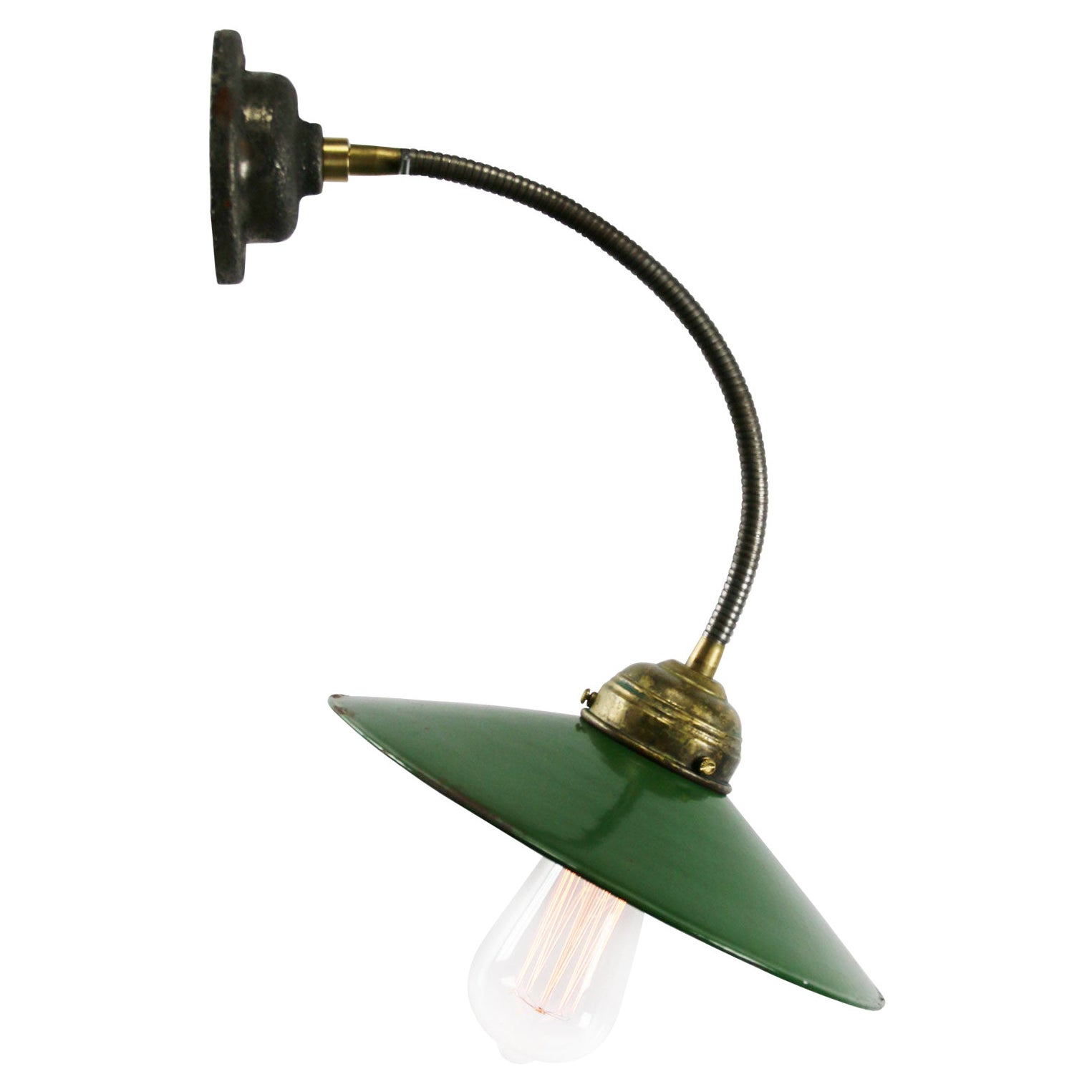 Green Enamel Vintage Industrial Flexible Arm Wall Lights Scones For Sale