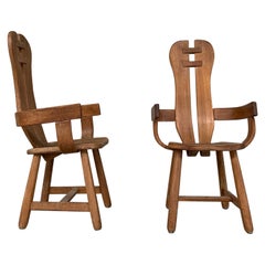 Belgium Oak Brutalist Mid-Century Chairs by De Puydt