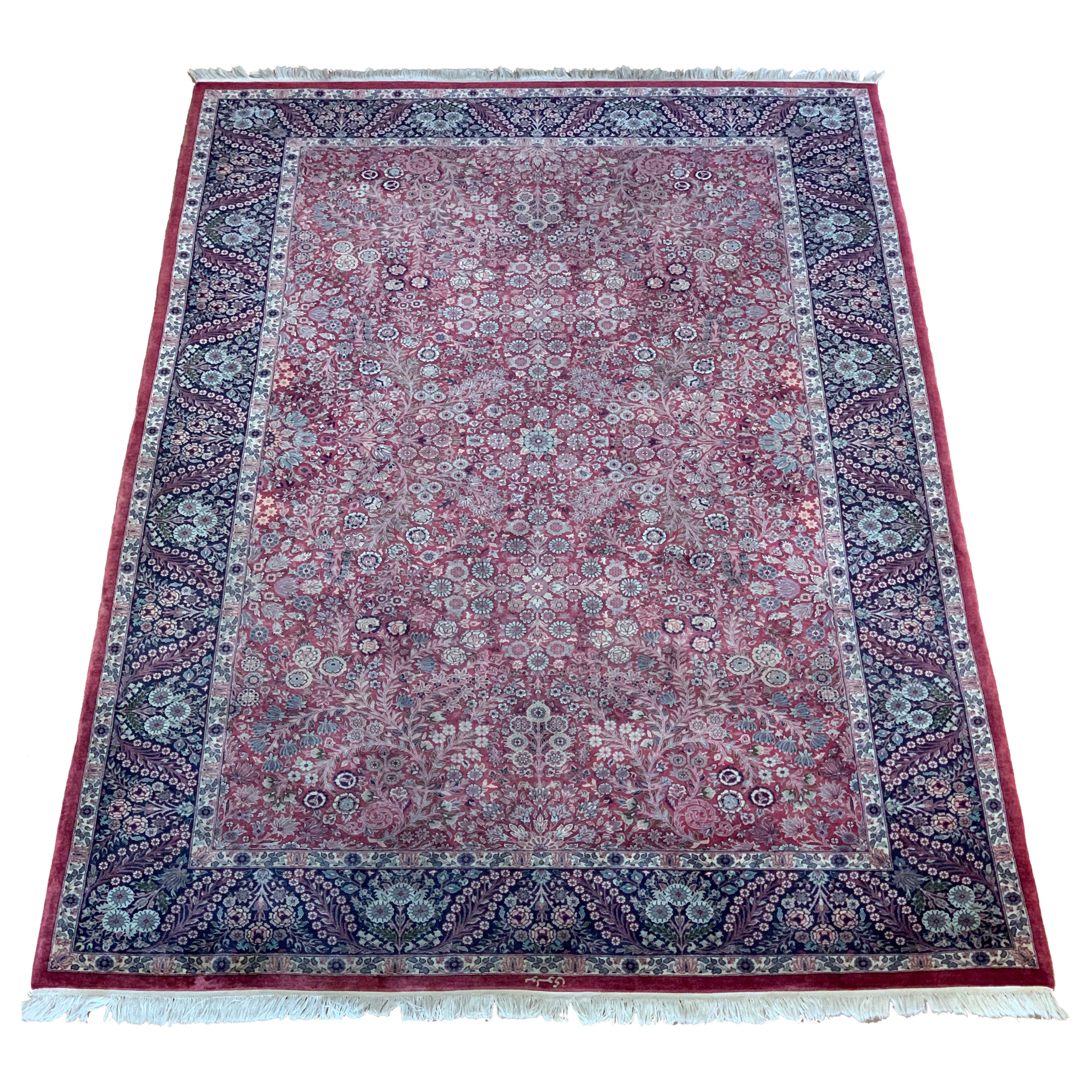 Signed Vintage Persian Kashan Rug, Very Fine, circa 1980s For Sale