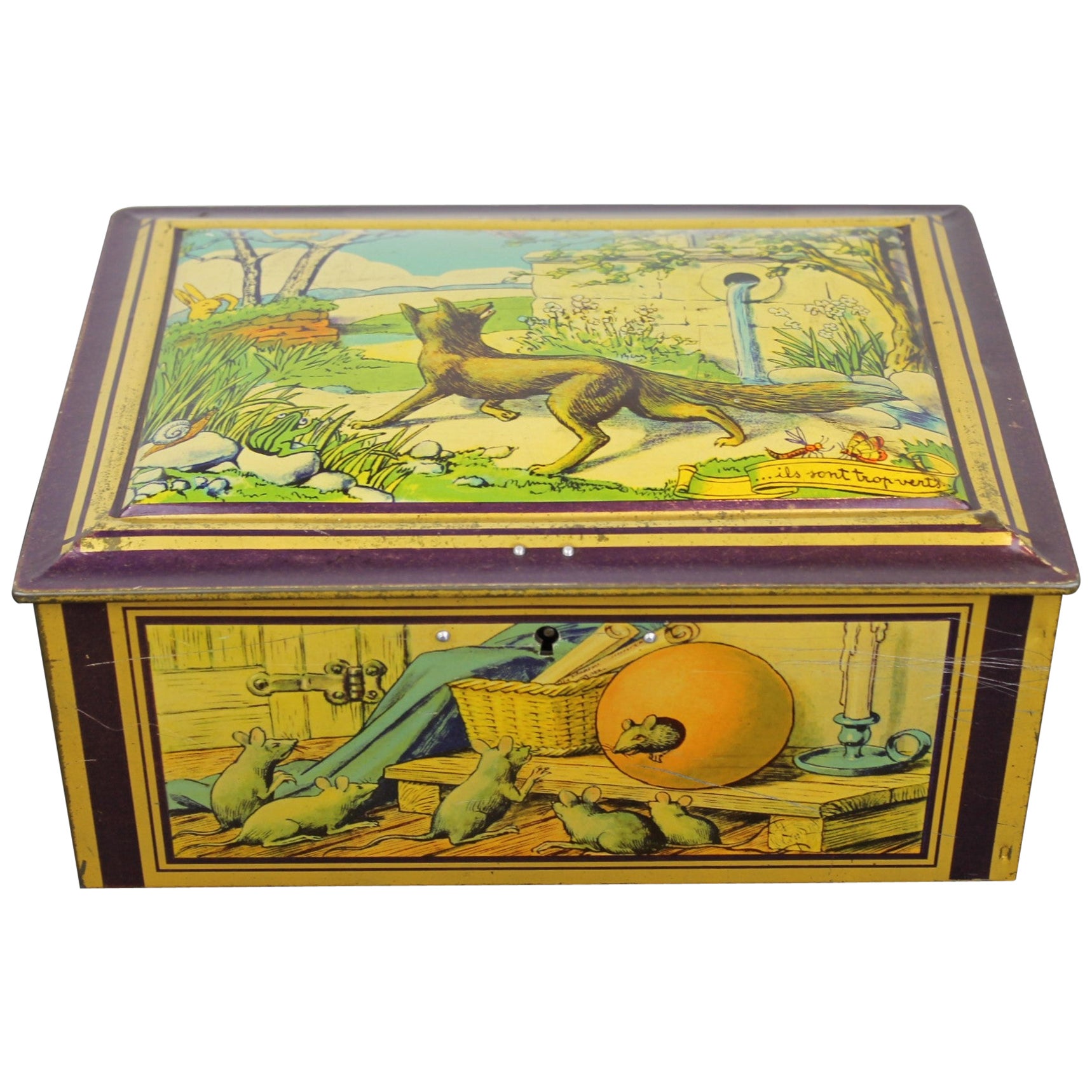 Antique Tin with Animals by De Wulf Brussels, Belgium, 1940s
