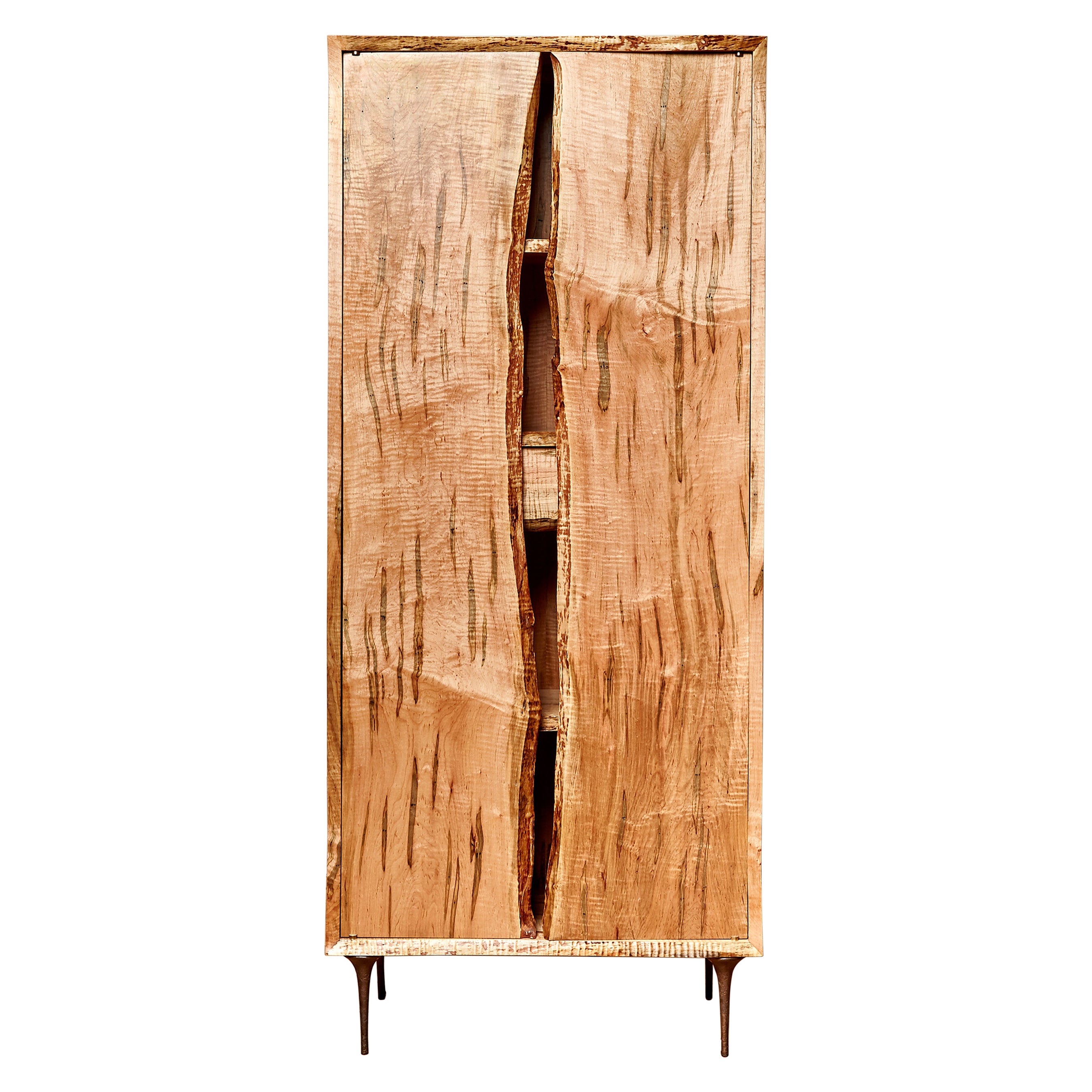 One of a Kind Sculptural Handcrafted Live Edge Ambrosia Maple Tall Cabinet