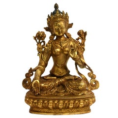 Vintage Gilt Bronze Tibetan White Tara