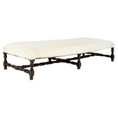 Large Louis XIV Upholstered Oak Bench