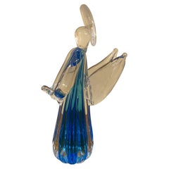Blue Murano Angel Figurine Italian Art Glass Sculpture