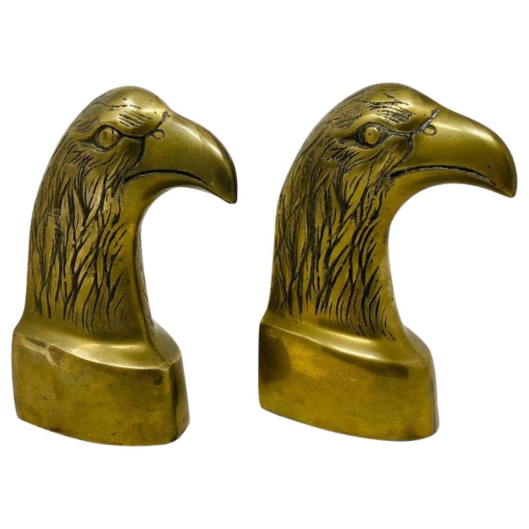Brass Polished American Eagle Bookends 1970s