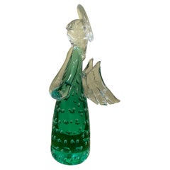 Green Murano Angel Figurine Italian Art Glass Sculpture