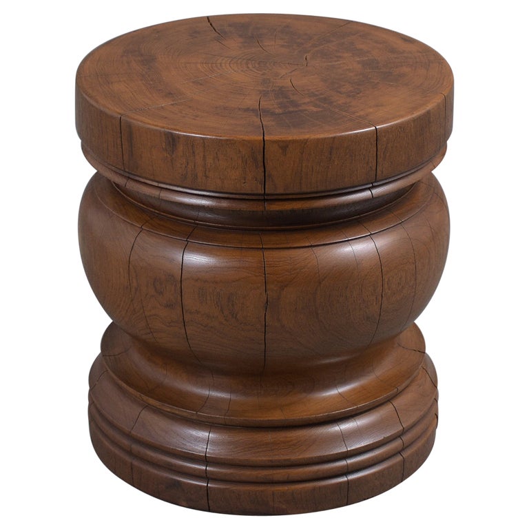 Carved Drum Side Table For Sale