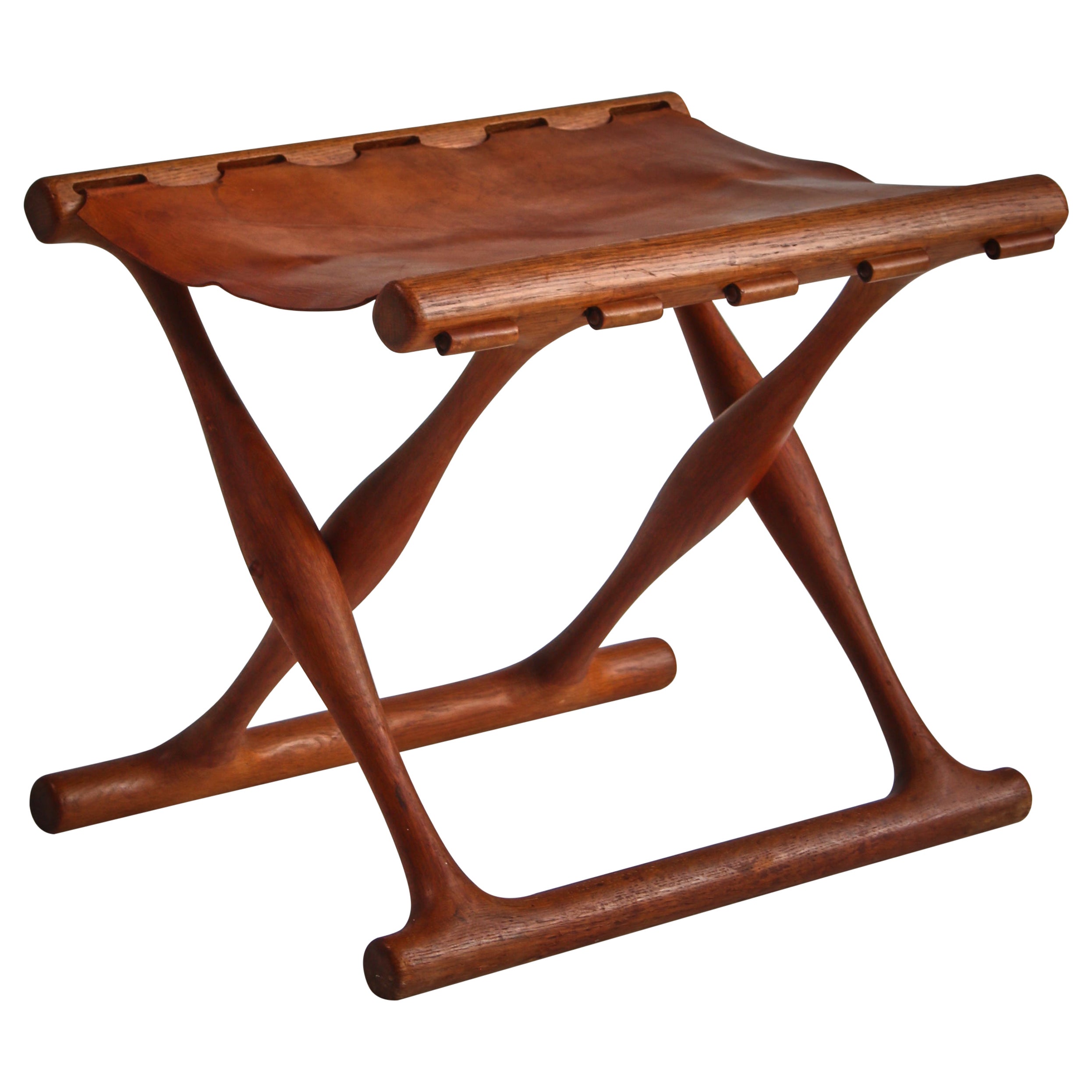 Danish Modern "Gold Hill" Stool in Oak and Saddle Leather by Poul Hundevad, 1960 For Sale