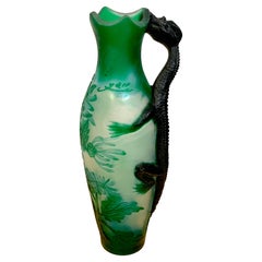Art Nouveau Style Dragon Motif Cameo Glass Ewer/Vase, After Emile Gallé