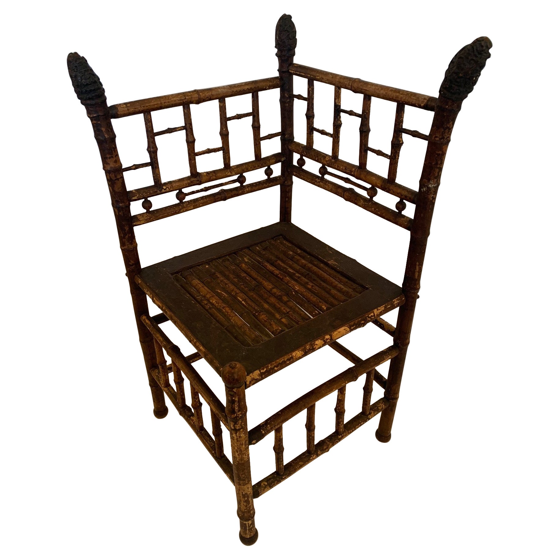 Marvelous Bamboo Antique Corner Chair For Sale