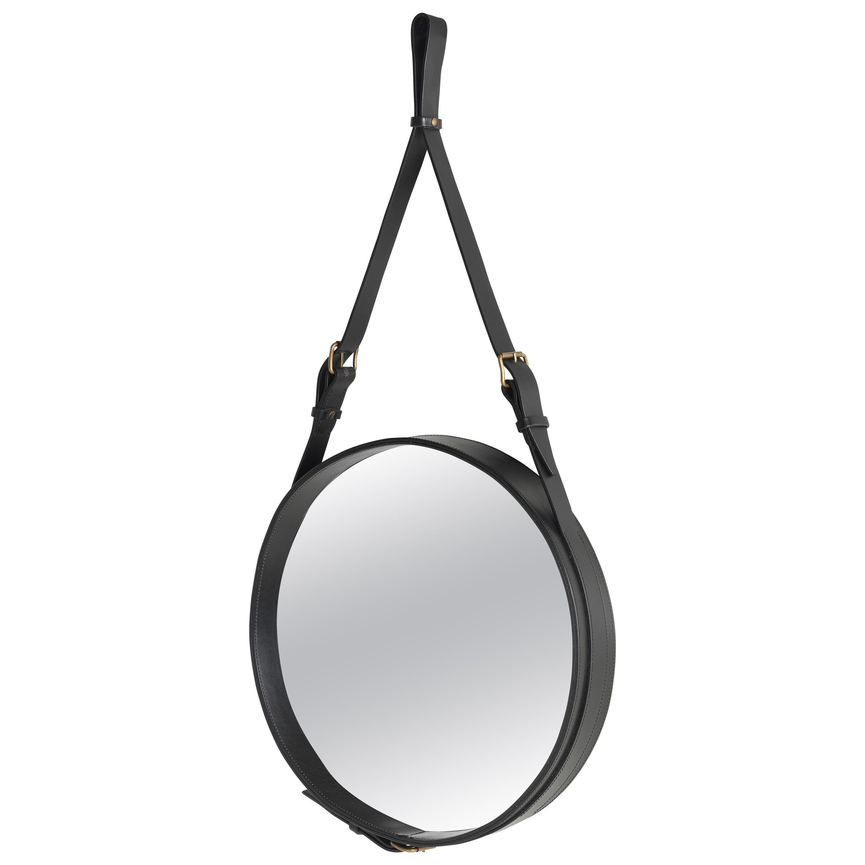 Jacques Adnet Small 'Circulaire' Mirror in Black Leather for GUBI