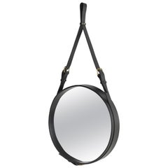 Jacques Adnet Piccolo specchio "Circulaire" in pelle nera per Gubi