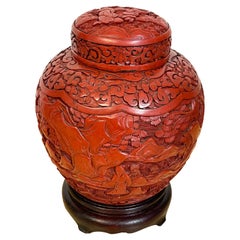 Post Qing Dynasty Cinnabar Ingwer Jar & Stand