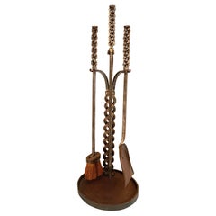 Vintage Celtic Braid Wrought Iron Four Piece Fireplace Set