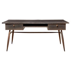 Handcrafted Sculptural Blackened Oak Desk with Copper Staples