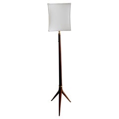 Italian Modern Hardwood & Brass Floor Lamp, Manner of Gio Ponti