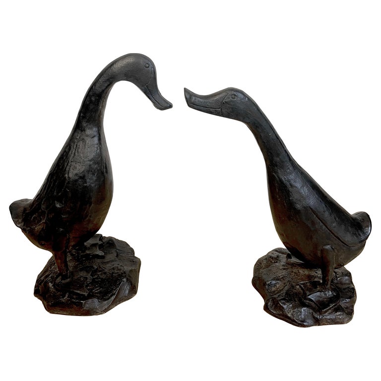 Pair of Whimsical Art Deco Garden Sculptures of Ducks For Sale at 1stDibs