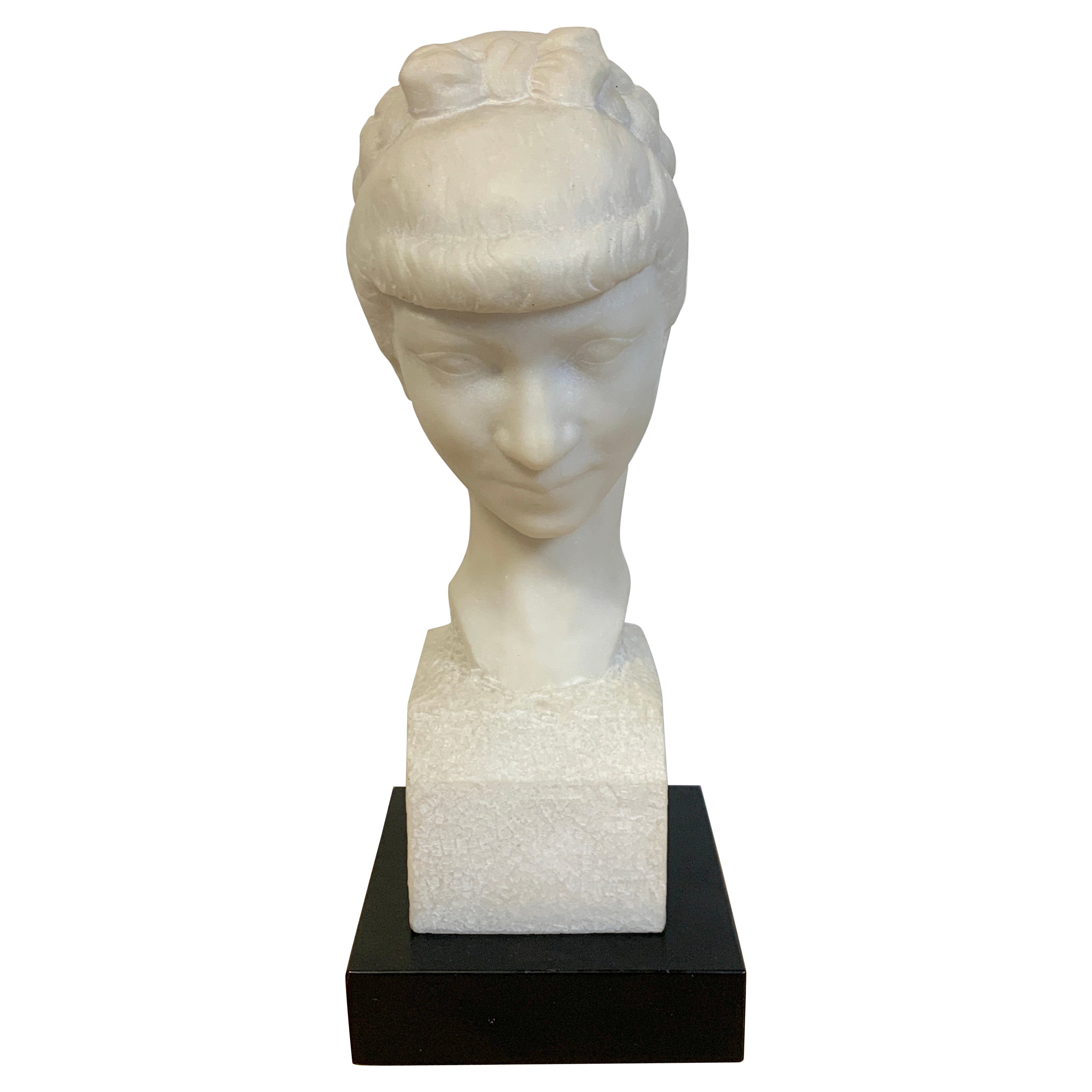 French Modern Marble Portrait Bust of a Lady, by L. Cordonnier, 1951 