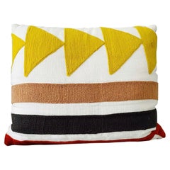 Embroidered Linen Pillow with Geometric Motif in Pierre Frey's Indiana Textile