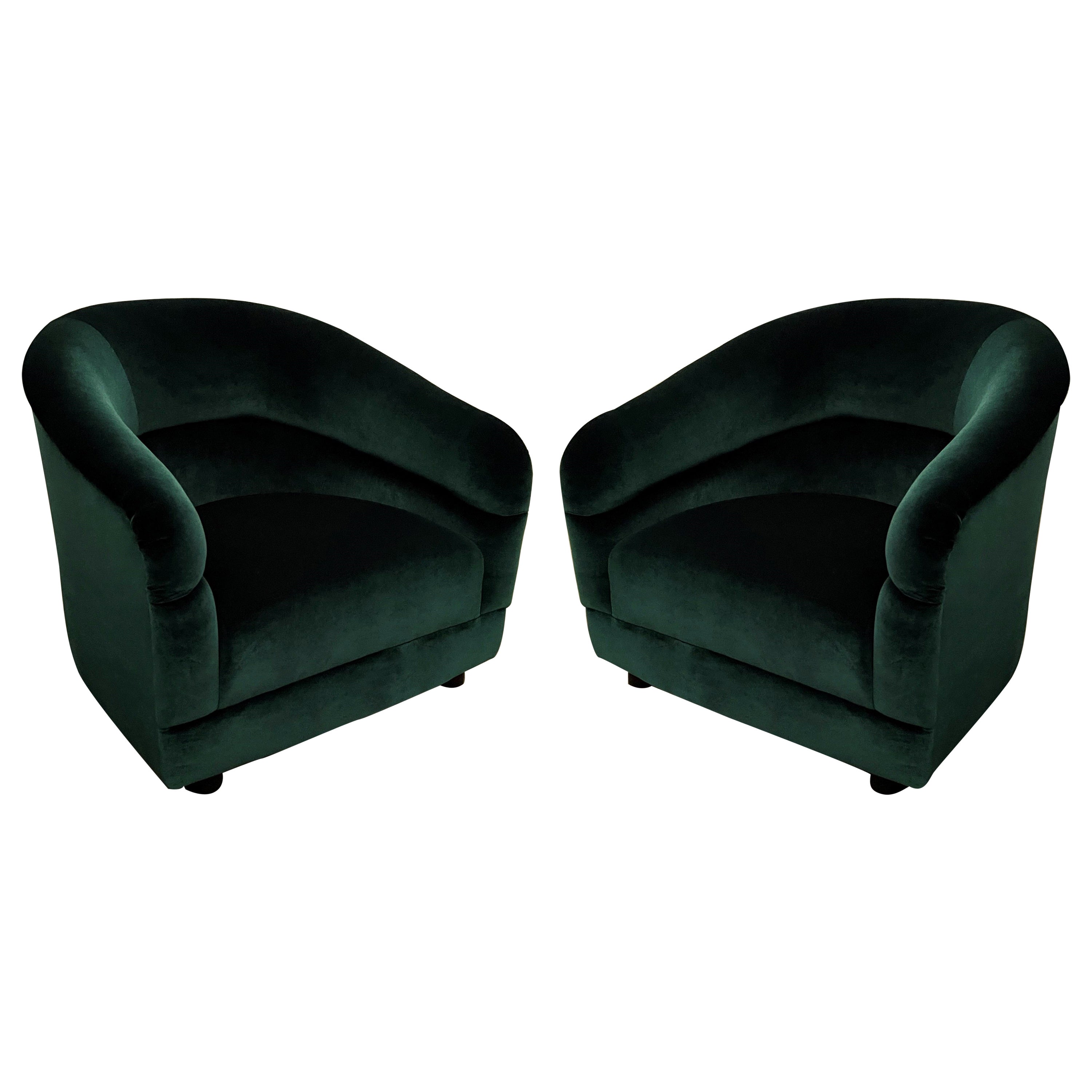Pair of Mid-Century Modern Green Barrel Back Lounge Chairs