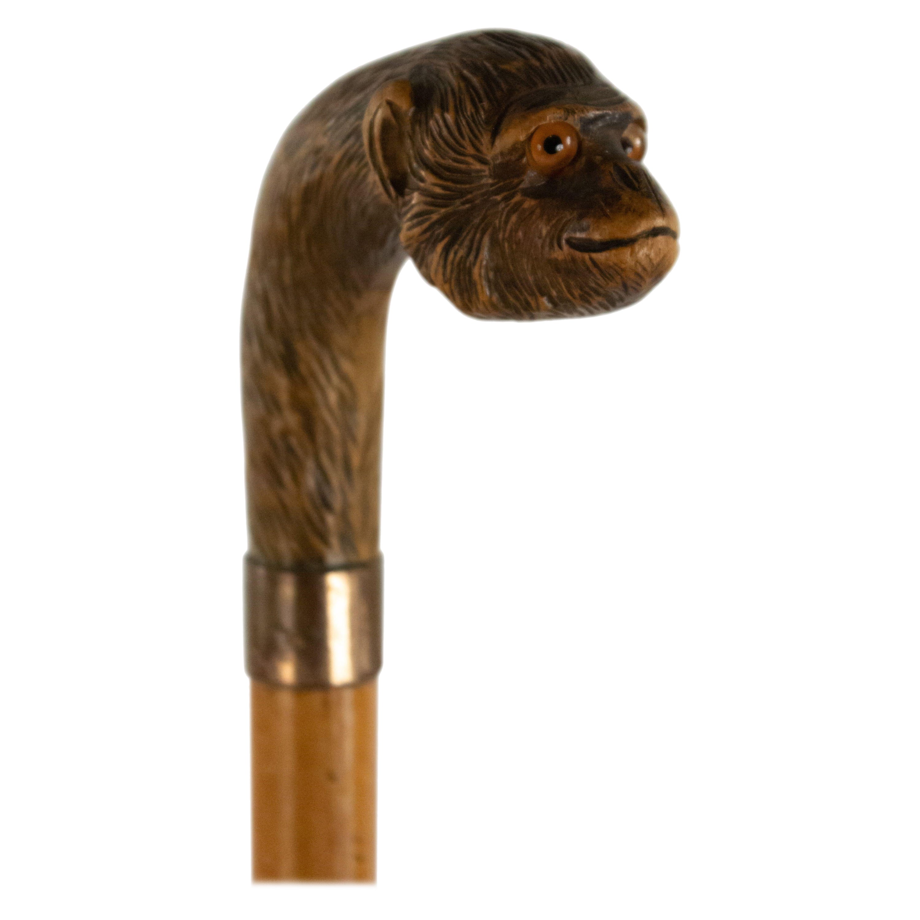 English Victorian Monkey Head Cane For Sale