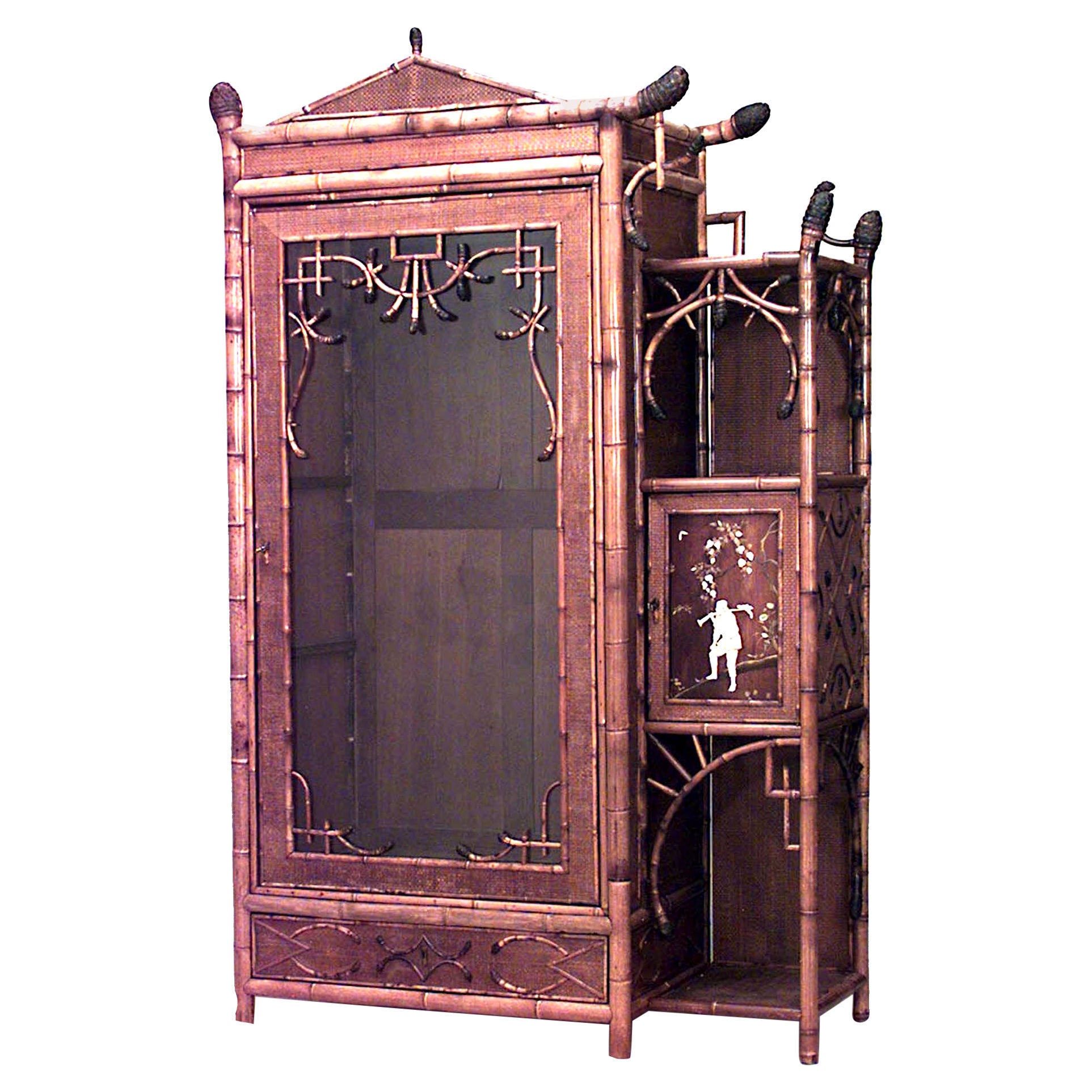 Armoire victorienne anglaise en bambou et bois de rose