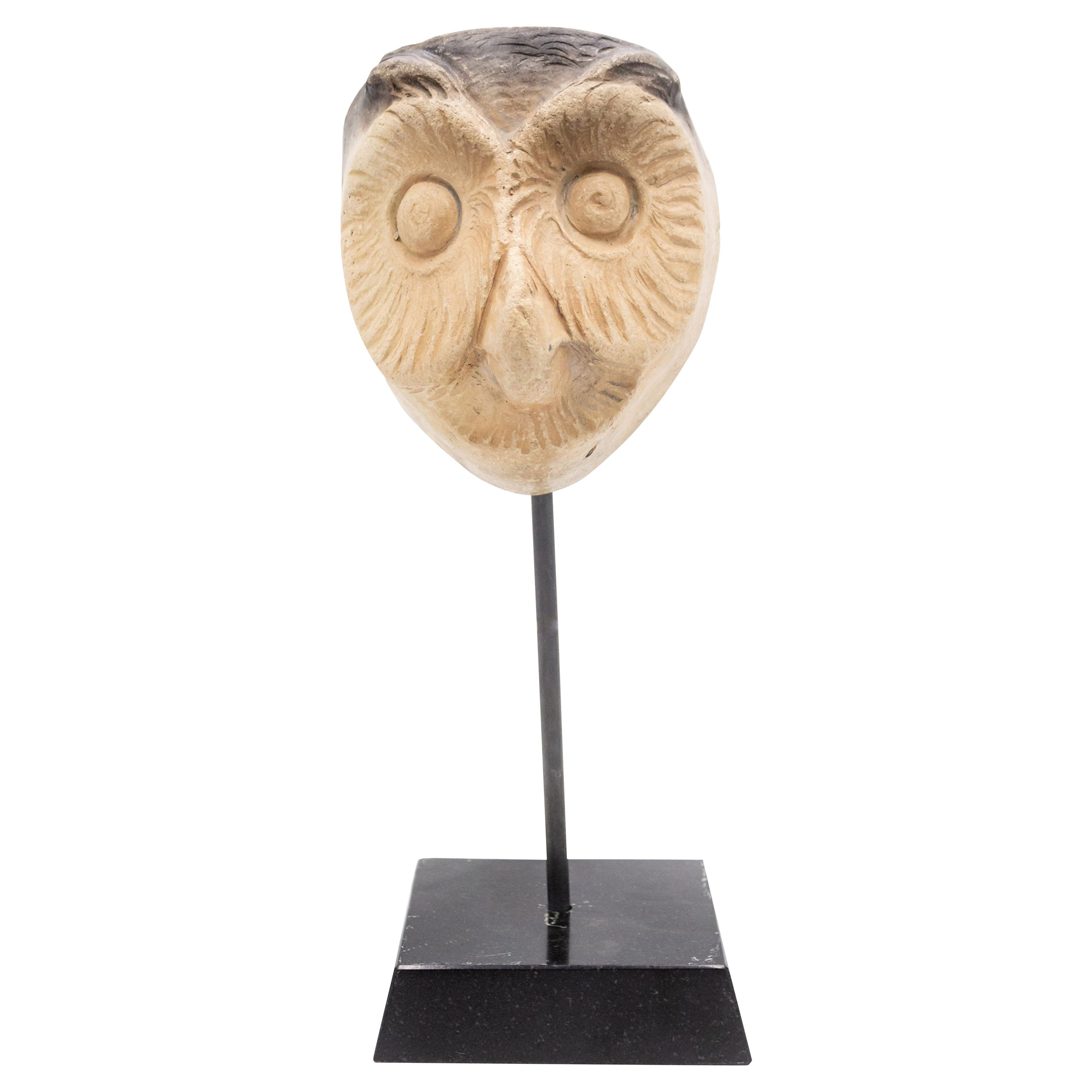 Continental German Terra-Cotta Owl Mask For Sale