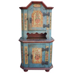 Antique Floral Painted Light Blue Cabinet, Cenral Europe, 1839