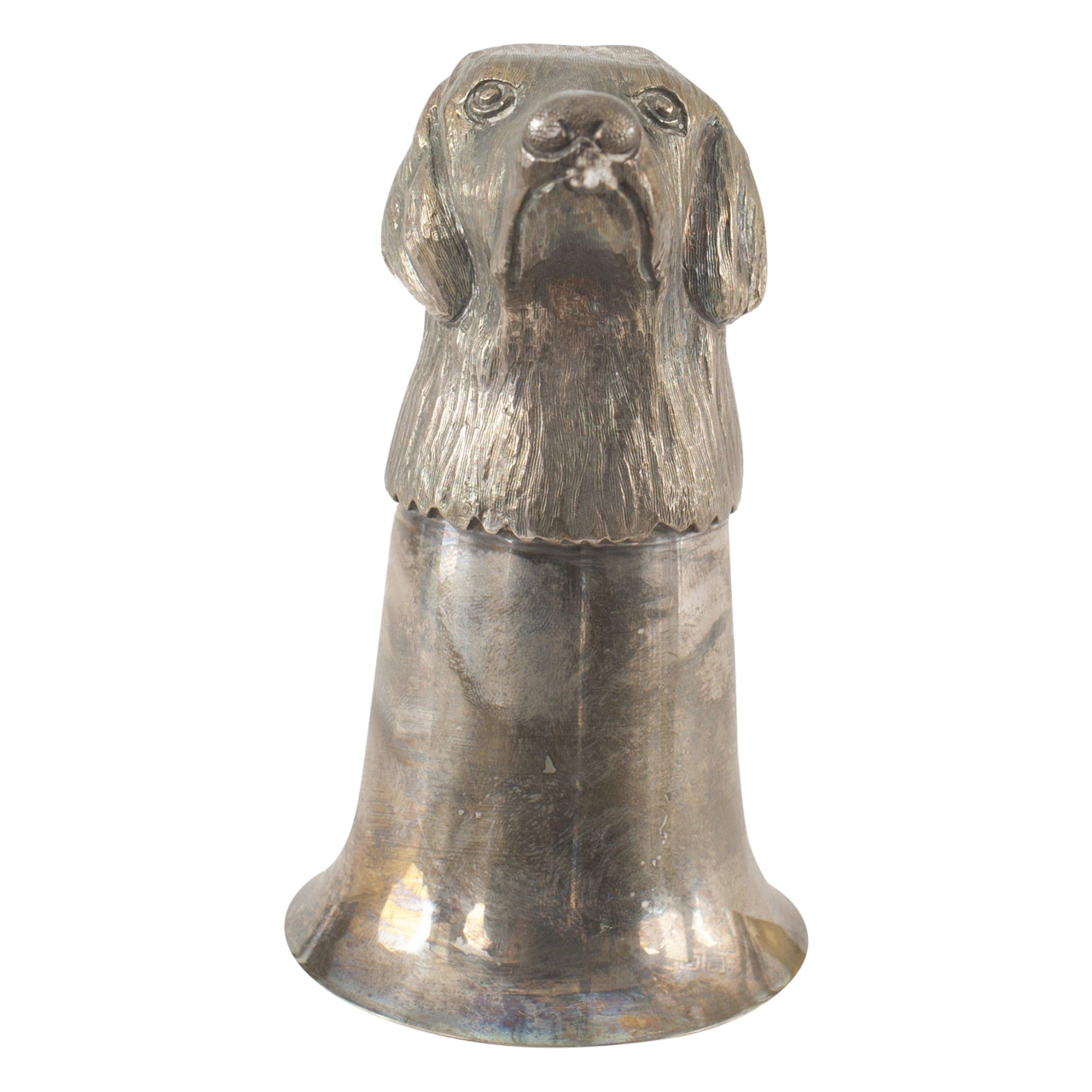 English Victorian Silver Plate Cup with Dog Head For Sale