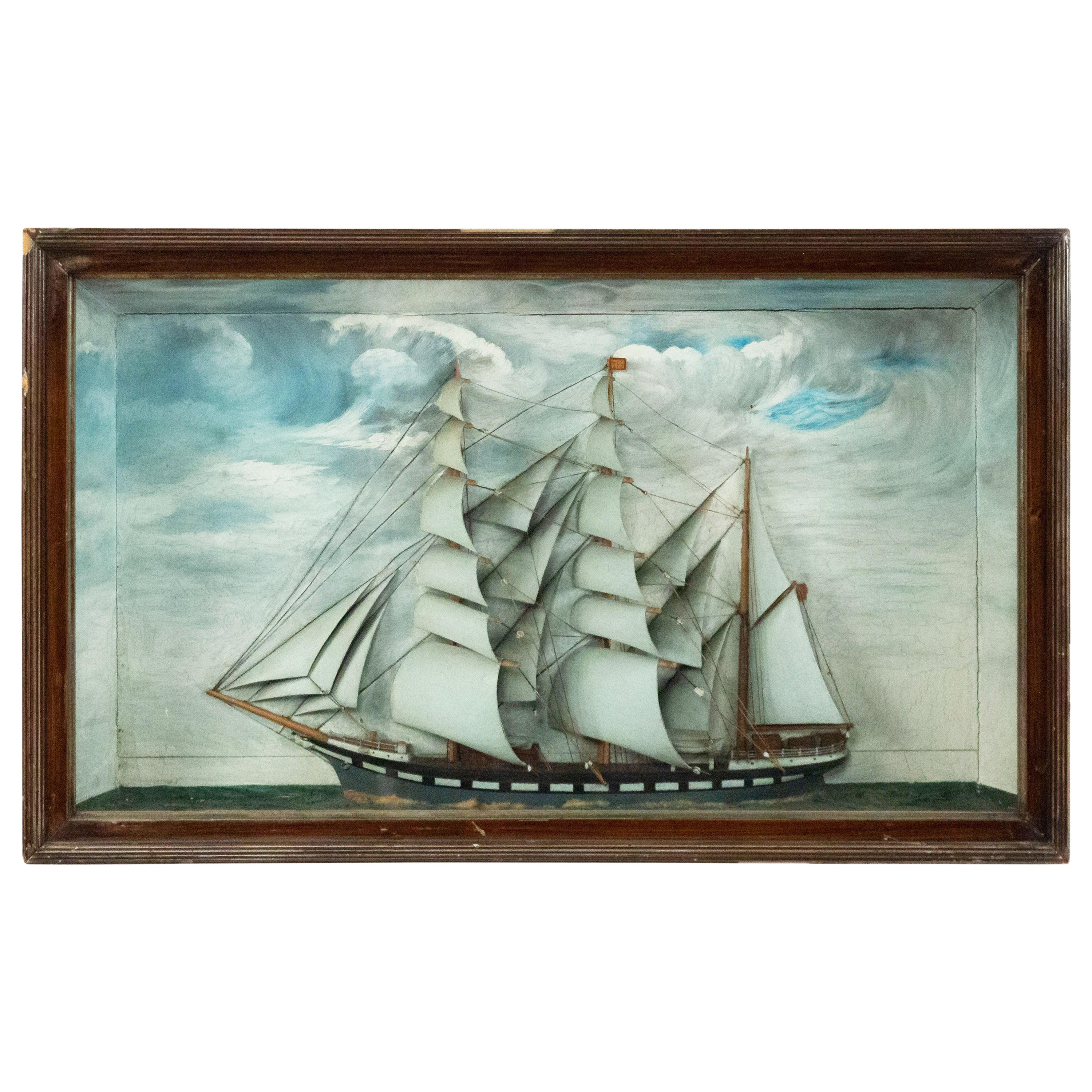 Boîte d'ombres de bateau clipper Diorama anglaise de la fin du 19ème siècle