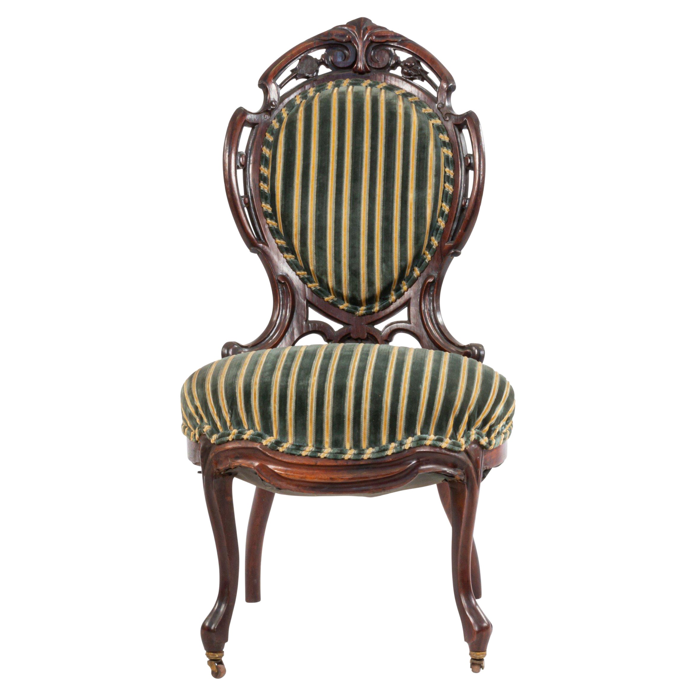 American Victorian Laminated Striped Side Chair For Sale