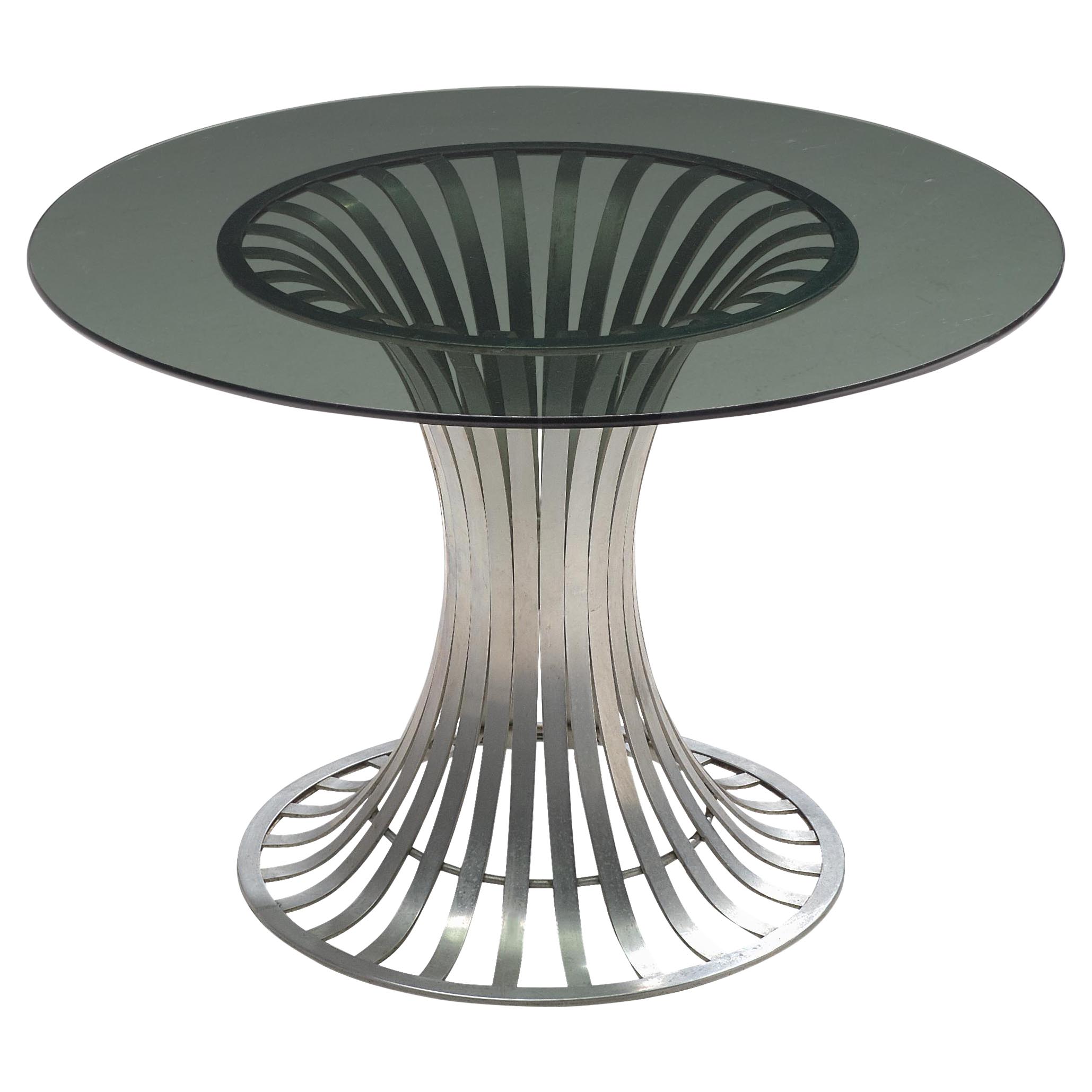Herbert Saiger for Woodard Round Dining Table in Aluminum and Glass For Sale