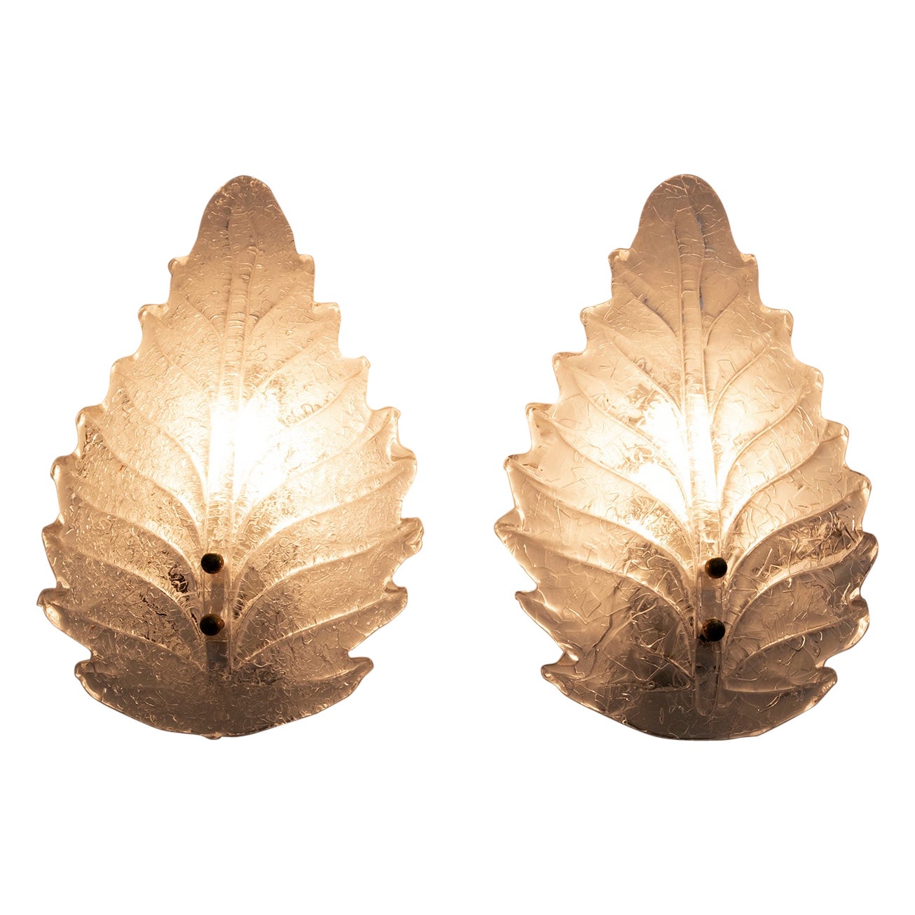 Pair of Art Deco Style Italian Murano Glass Leaf and Wall Sconces, 1950s