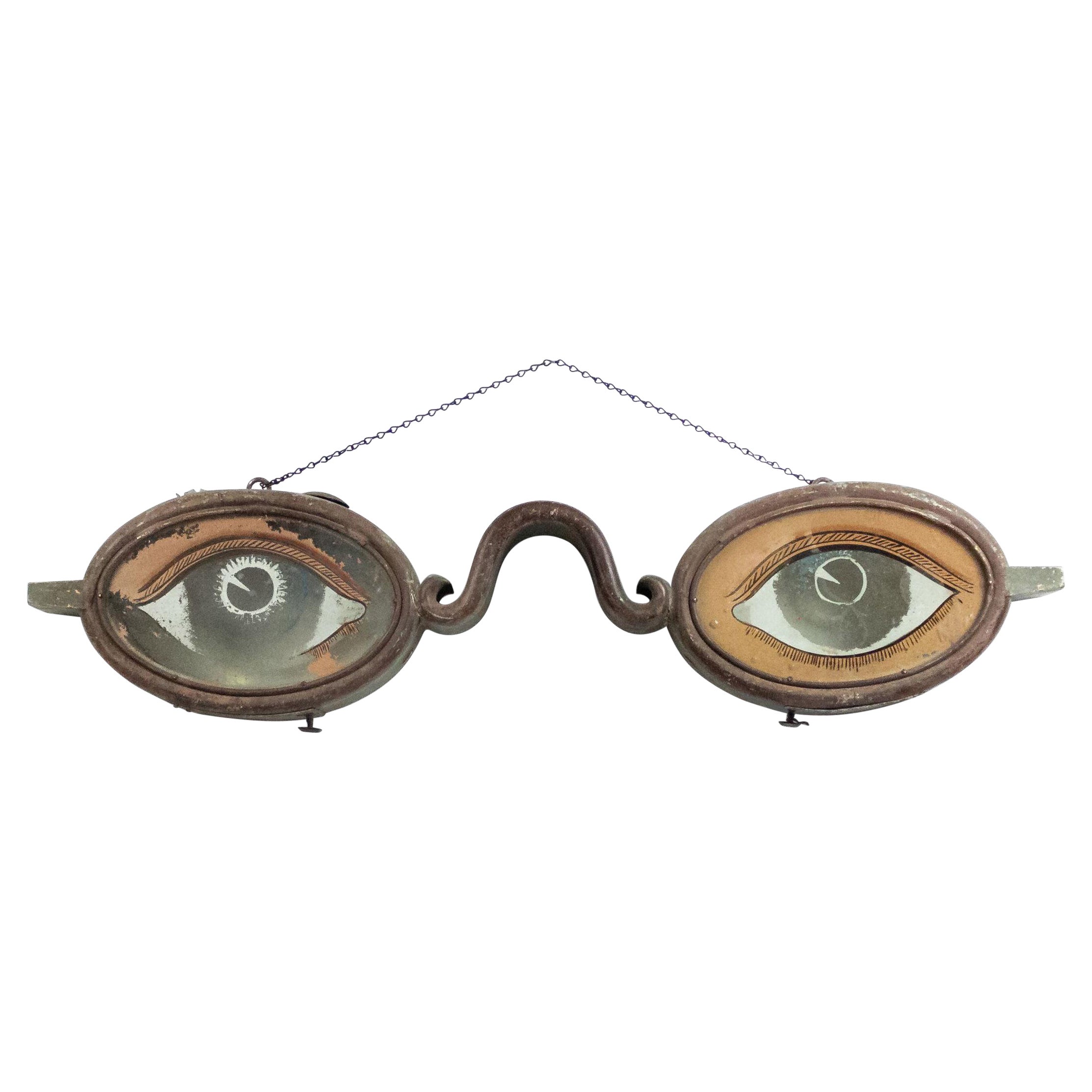Folk Art Polychrome Tole and Glass Optometrist Trade Sign For Sale at  1stDibs