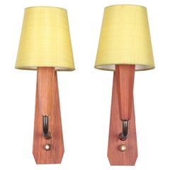 Set of Teak Wooden Danish Design Wall Lamps with Original Shade, 1960