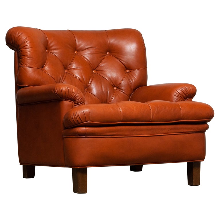 1960s Brique Jupiter Leather Chesterfield Club Lounge Armchair by Arne