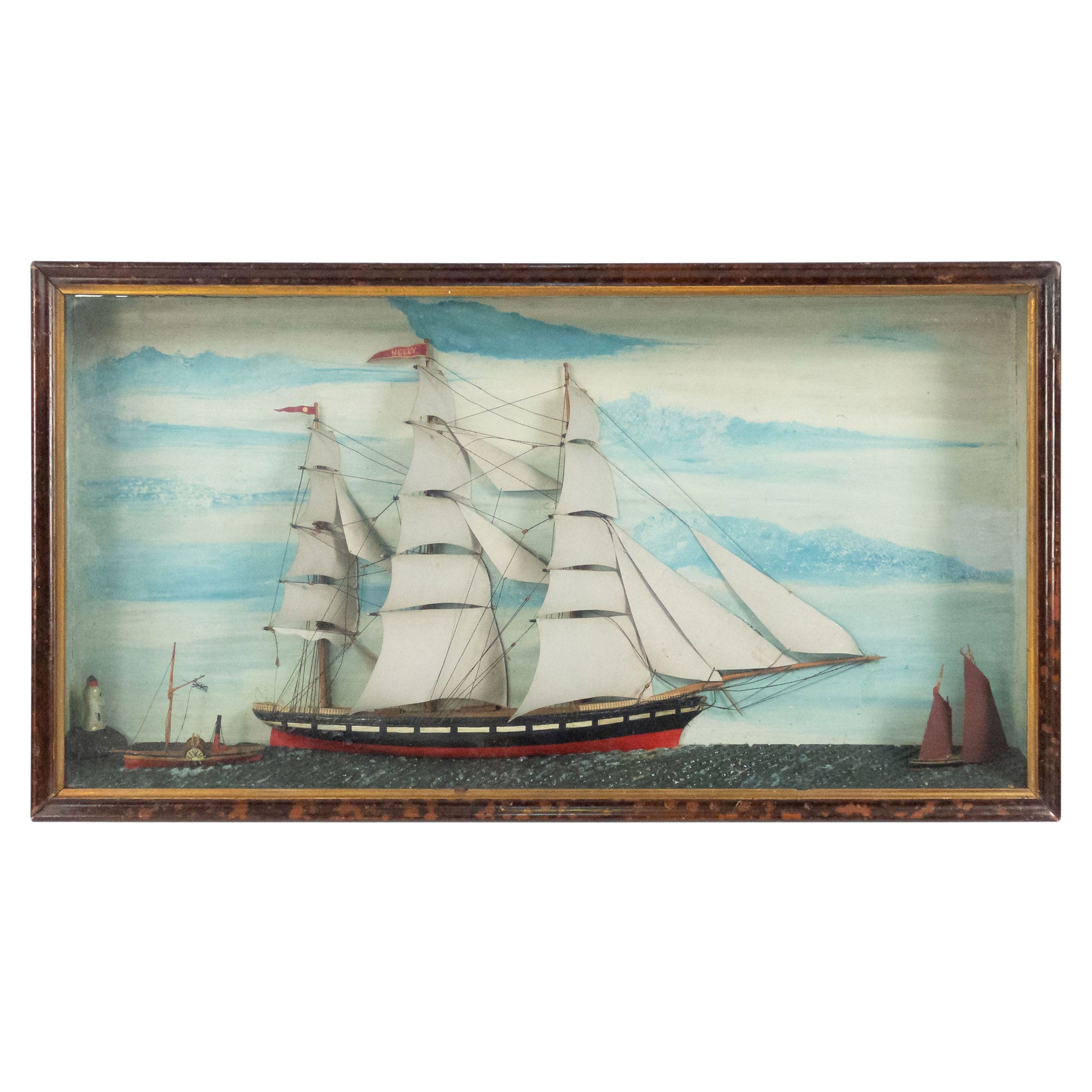 19th Century English Country Diorama Clipper Ship Wall Plaque