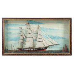 Antique 19th Century English Country Diorama Clipper Ship Wall Plaque