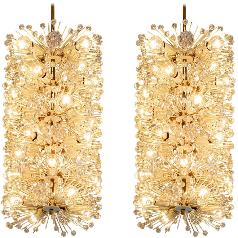 Emil Stjenar for Rupert E. Nikoll Large Chandeliers in Glass and Brass For Sale