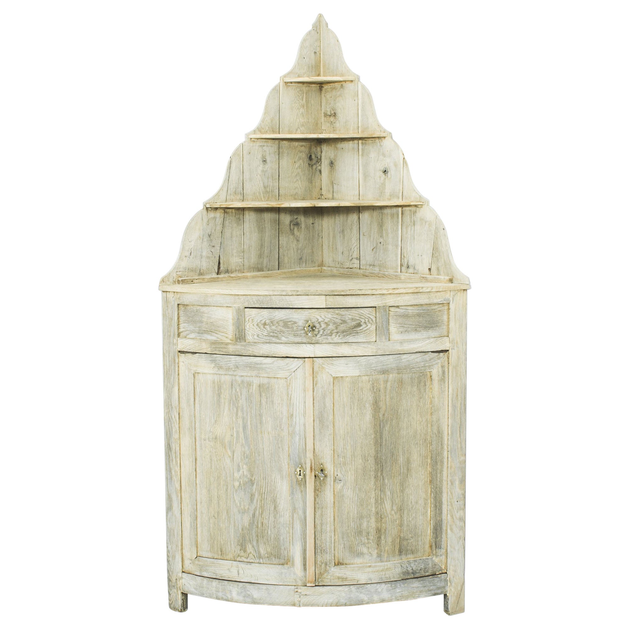 19th Century French Country Bleached Oak Corner Cabinet 