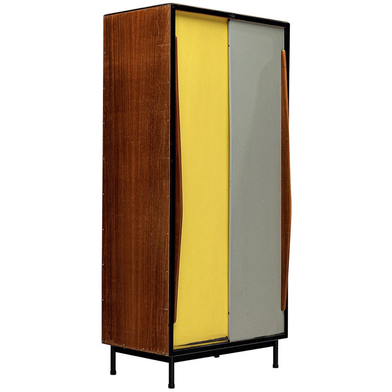 Willy Van Der Meeren Cabinet in Mahogany and Colorful Metal Doors For Sale