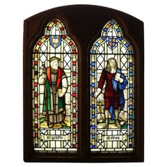 Reclaimed Stained Glass Window Depicting John Milton and John Wycliffe