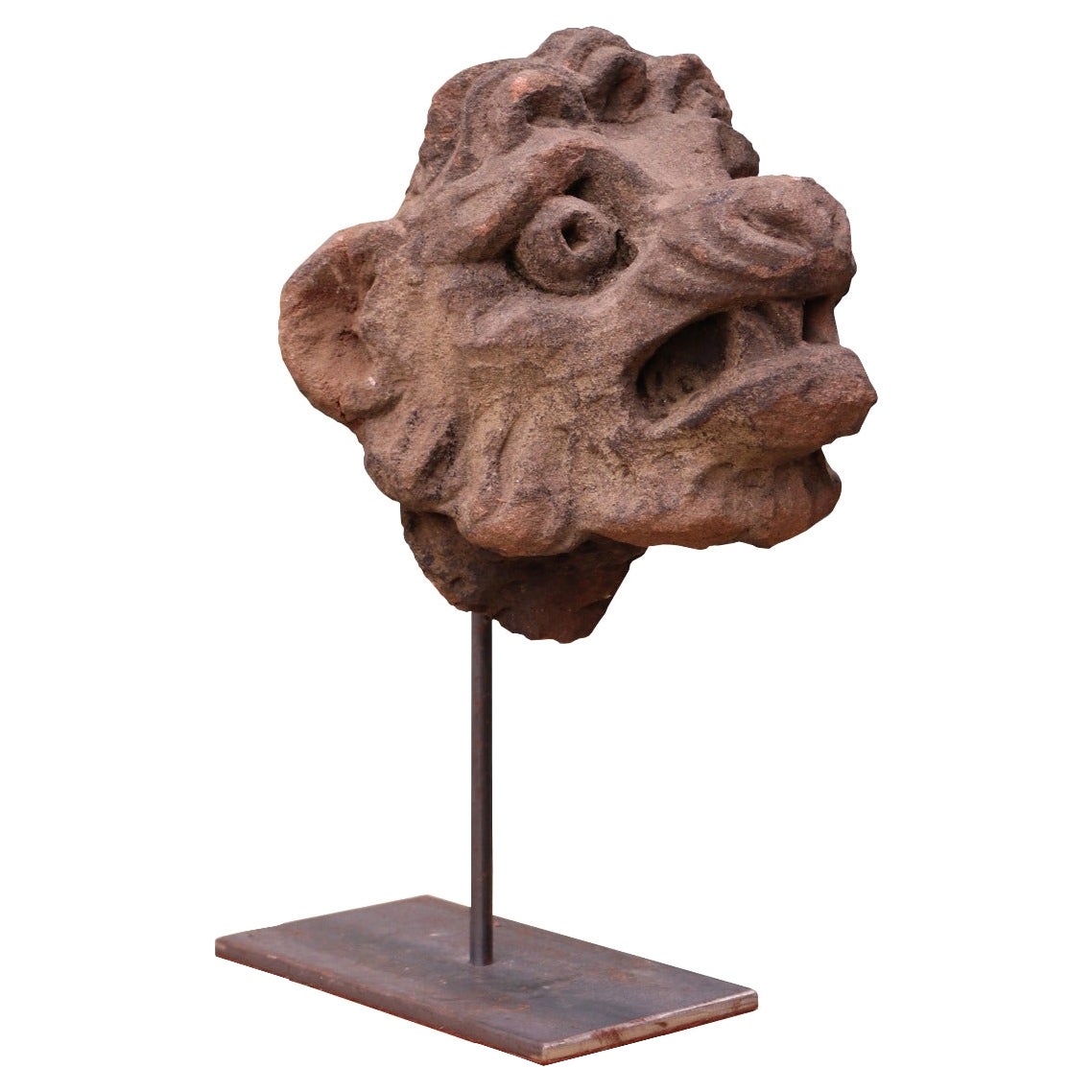 Carved Stone Antique Lion Head Sculpture