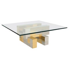 Paul Evans "Cityscape" Brutalist Mixed Metal and Glass Geometric Coffee Table