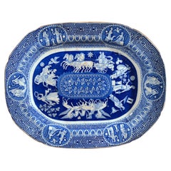 Neoclassical Greek Pattern Blue Printed Large Dish, Herculaneum, Liverpool
