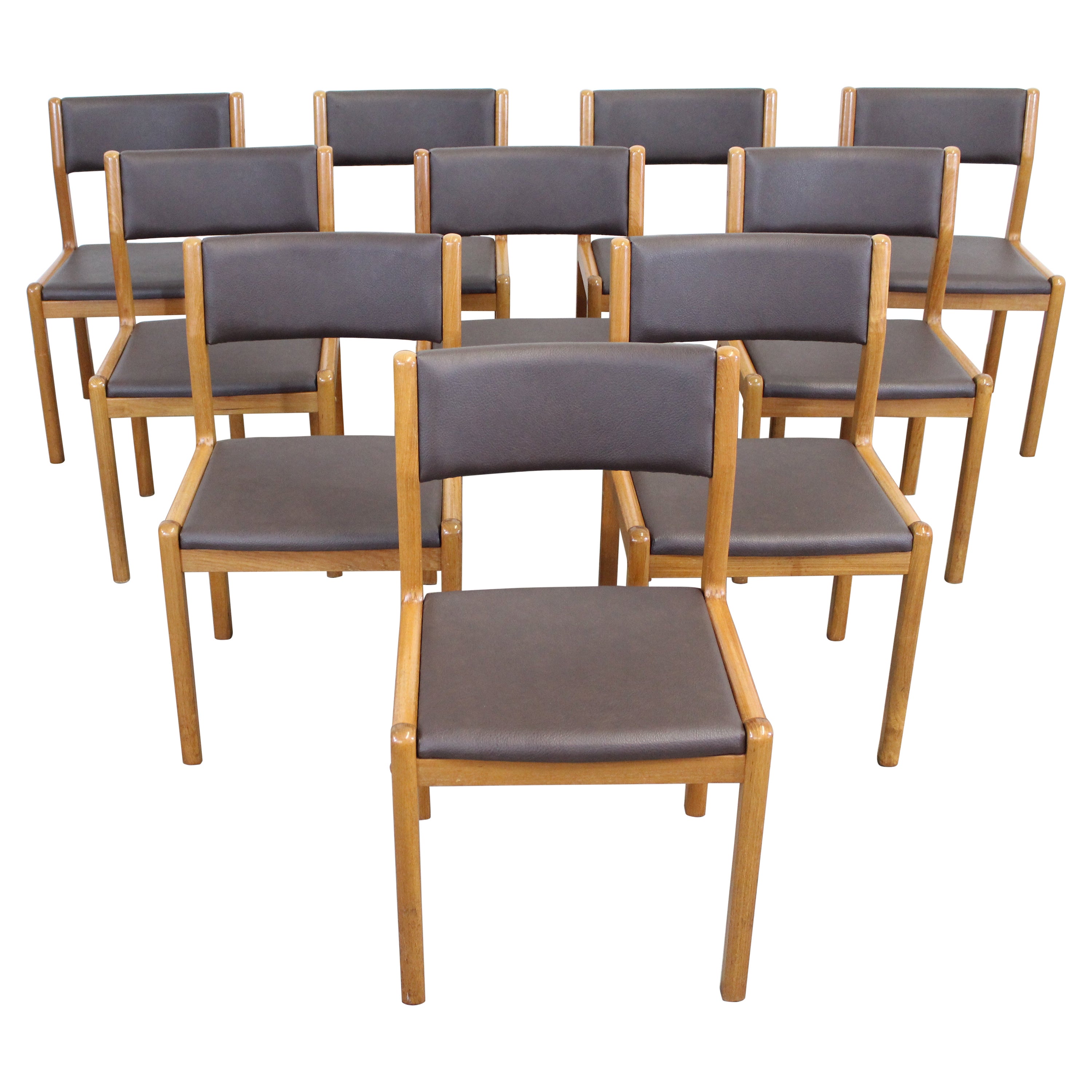 Set of 10 Danish Modern JL Moeller Teak Side Dining Chairs For Sale