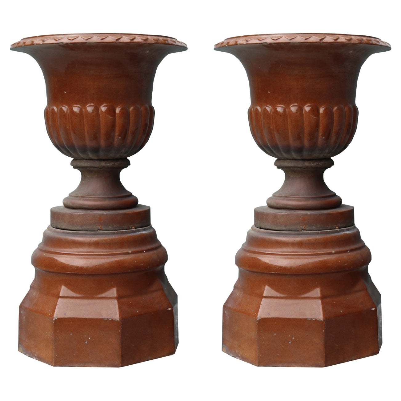 Two Antique Scottish Salt Glazed Terracotta Urns For Sale